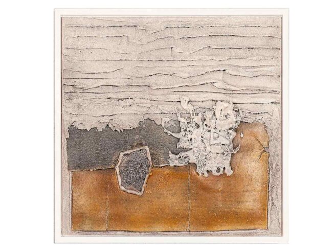 129b Dachpappe, Verputz (Spachtelmasse), Sacktuch, Sagex 42x42cm