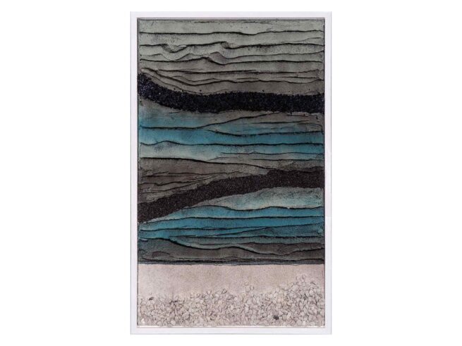 139 Horizonte Verputz, Spachtelmasse, Feiner Sand, Dachpappe, Steine 32x52cm